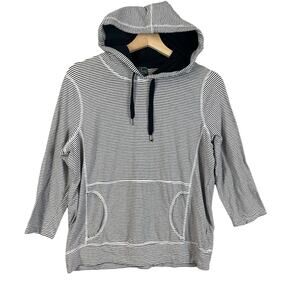 LRL Ralph Lauren Active Blue White Stripe Pullover Drawstring Hoodie Sweatshirt